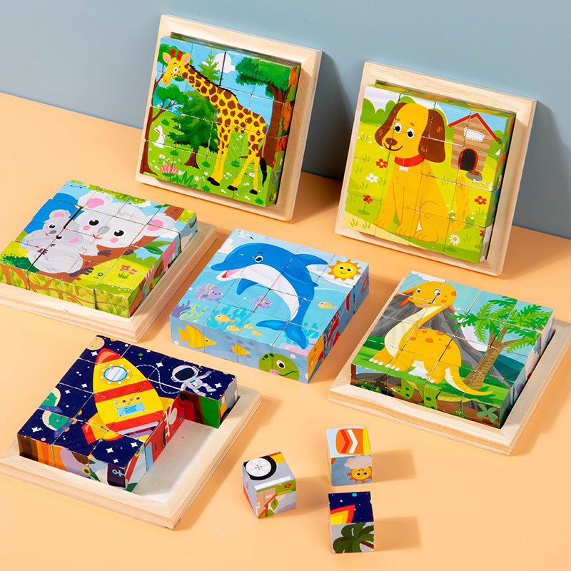 New 3D Stereo Six-Sided Painting 12-Piece Wooden Puzzle Building Blocks 3-6-7-Year-Old Kidsren'S Kindergarten Educational Toys - Image 2